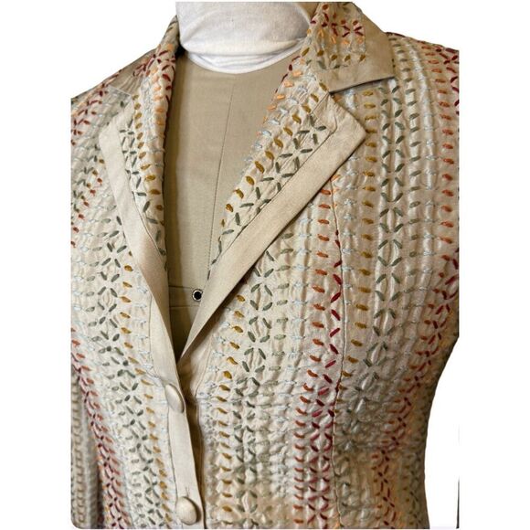 Chico’s 100% Silk 3-Button Embroidered Blazer Size S - Picture 3 of 12
